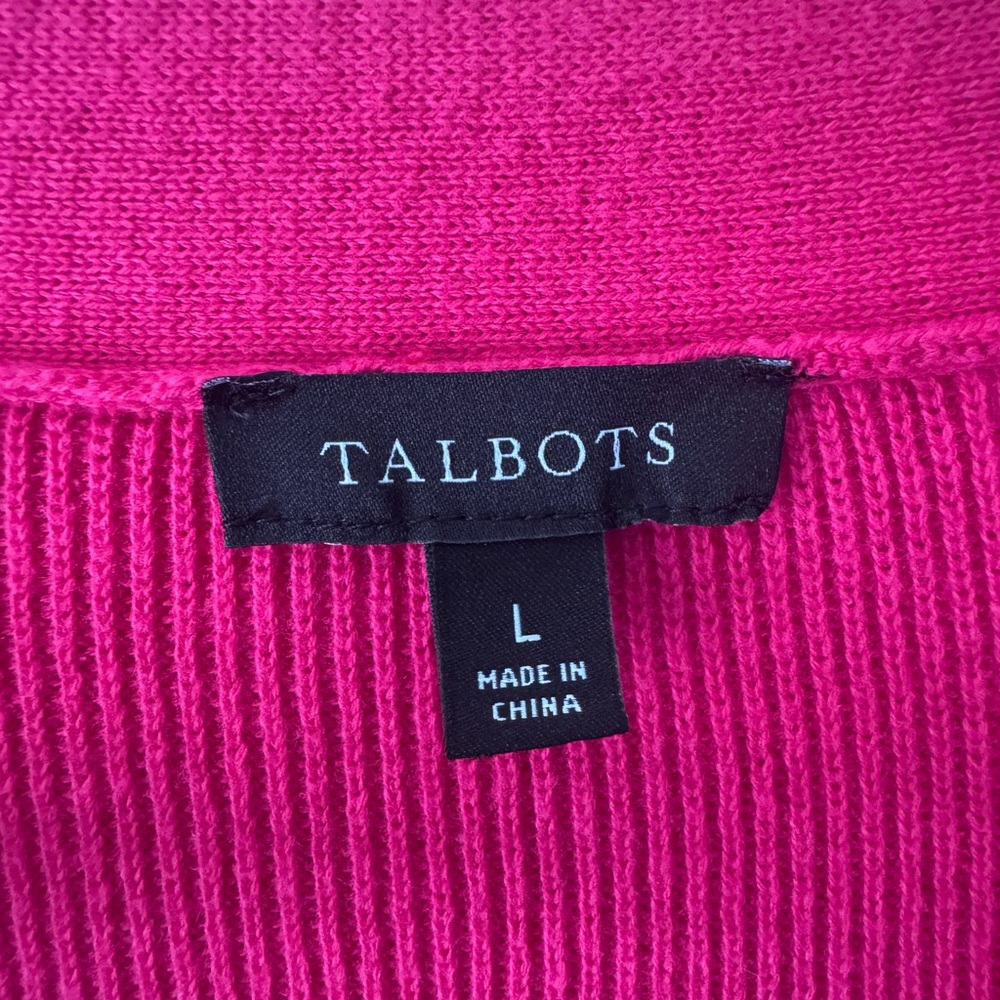 Talbots Pink Fuschia Button-Up Cardigan Size Large Gold Buttons - Picture 3 of 8